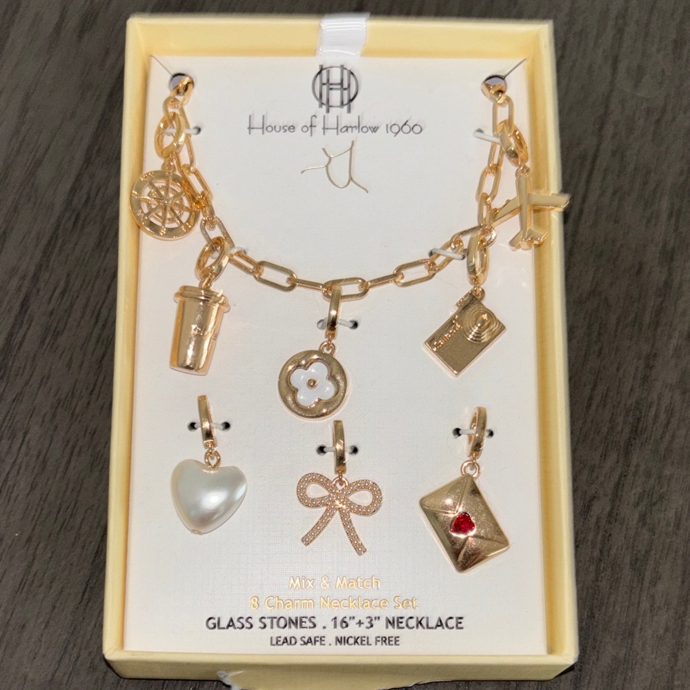 House of Harlow 1960 Gold Charm Necklace charm set NWT